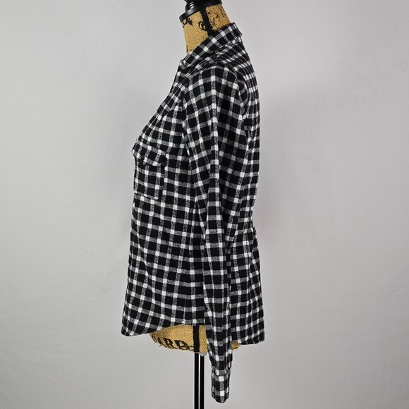 Love Tree Black White Check Button‎ Up Shirt L Long Sleeve Cotton Flannel - Picture 2 of 10
